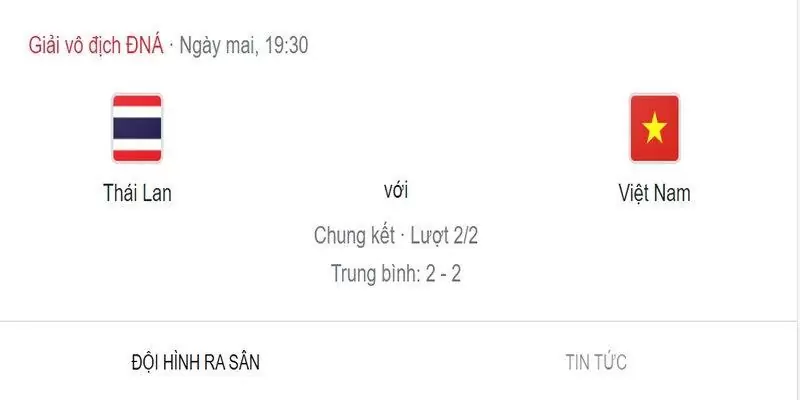 Kết quả trận lượt đi Thái Lan - Việt Nam là 2 - 2